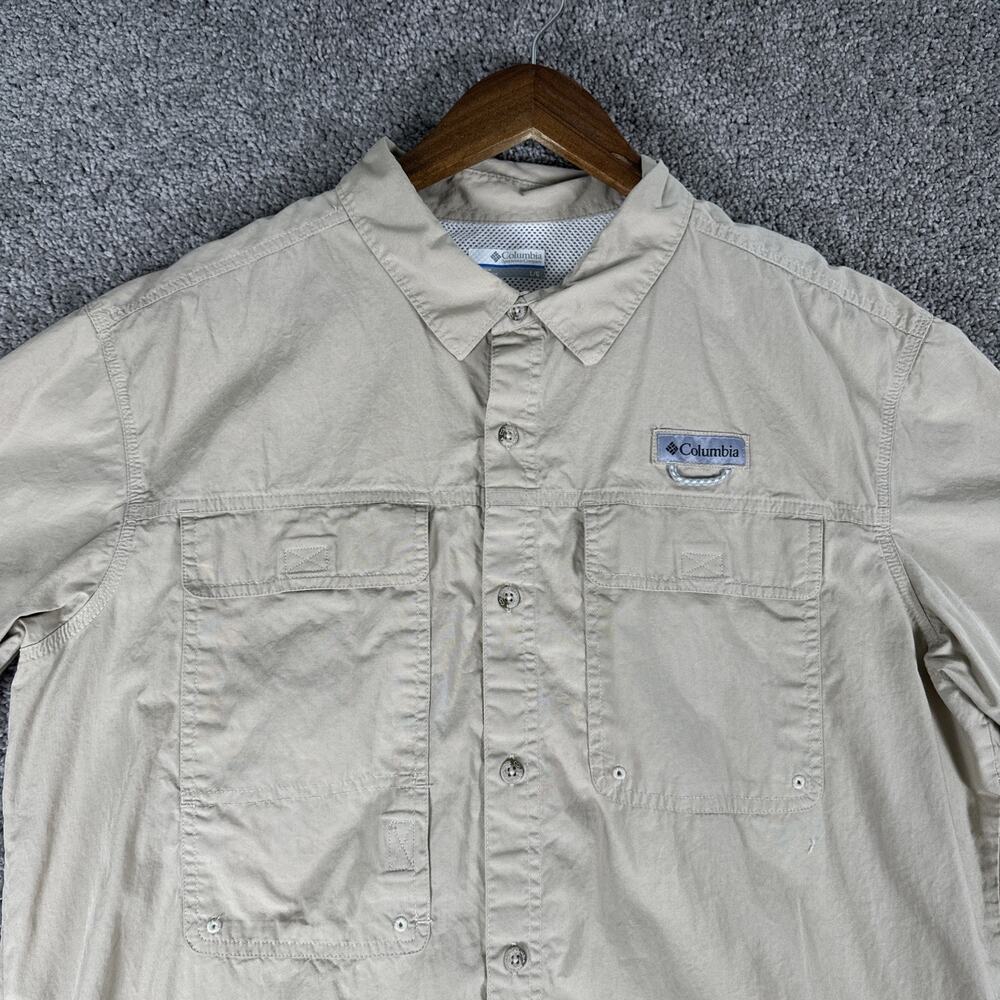 Columbia PFG Shirt Men L Tan Vented Performance Fishing Lightweight Offshore